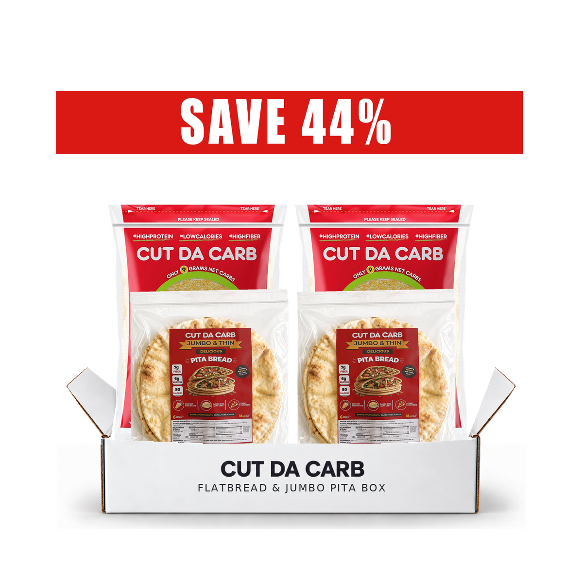Cut Da Carb Low-Carb Flatbread & Jumbo Pita Box. Save 44% compared with individual packs.